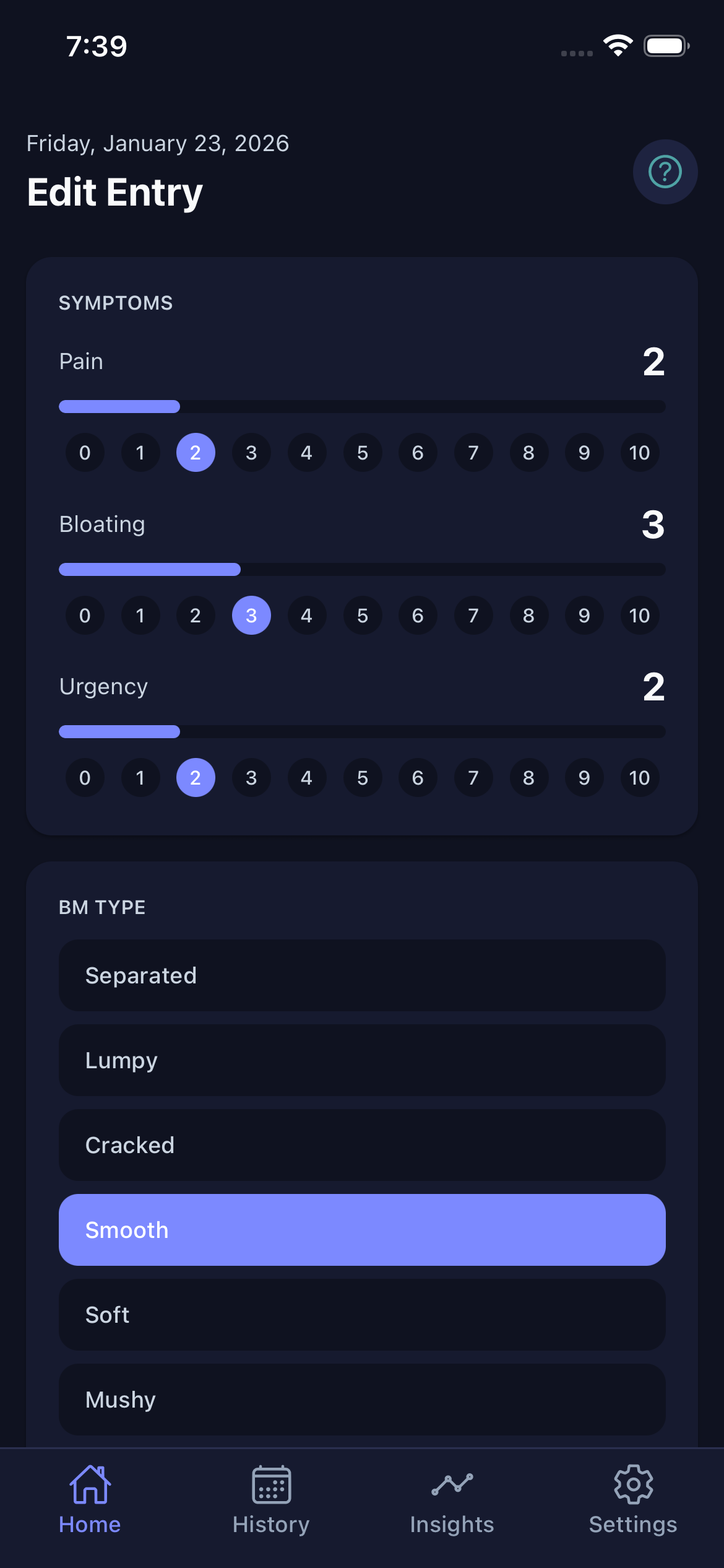 Daily logging interface